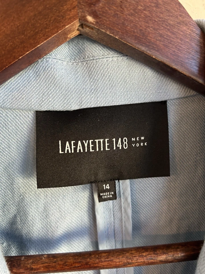 Chaqueta Blazer Lafayette 148 100% Lino 14 Lujo Diseñador No Estructurado Preppy Foto 3 de 4