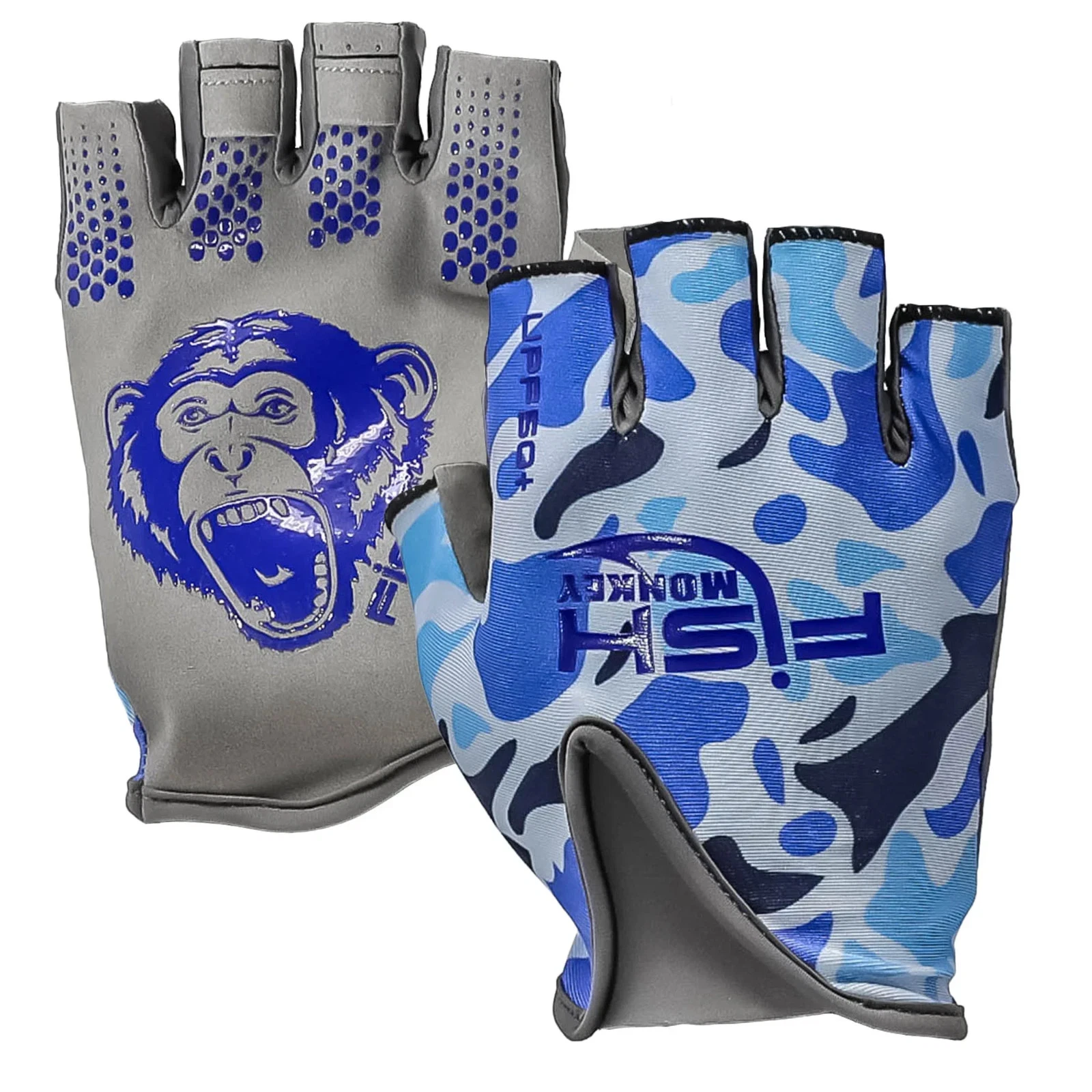 Fish Monkey Fishing Glove Old School Camo Blue FM18 Stubby UPF 50+ XL