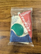 Vintage Aquapro Swim Cap White Floral Textured Rubber w/ Adjustable Chin Strap