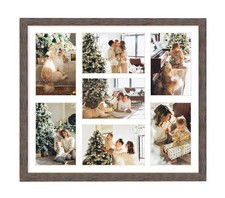 Golden State Art, 13.7x15.7 Distressed Brown Wood Collage Frame - White Mat - Di