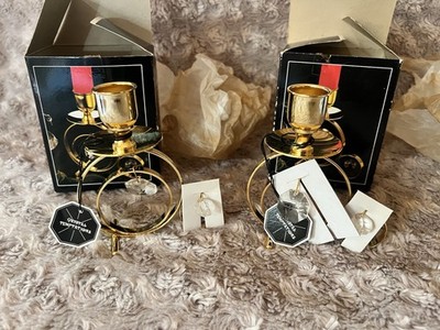 2 Crystal Temptations 24K Gold Plated Candle Holders w/ Austrian Crystal NWB