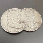 Lot of 2 Franklin Half Dollars (1958D, 1959D) - 90% Silver