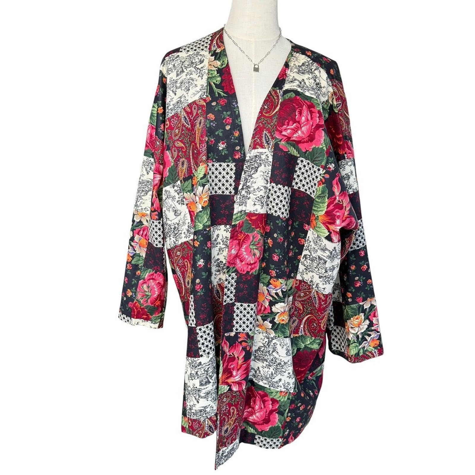Handmade Patchwork Quilt Jacket Oversized Floral … - image 1