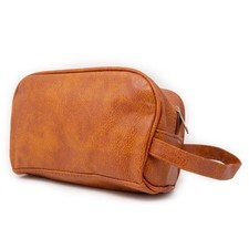 Pochette da uomo color cuoio borsa a mano borsetta borsello polso beauty case