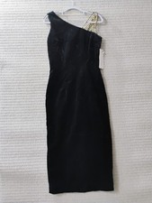 Vtg 80s Black Velvet  Gold Rope Formal Evening Maxi Dress Size 4 Althuser New