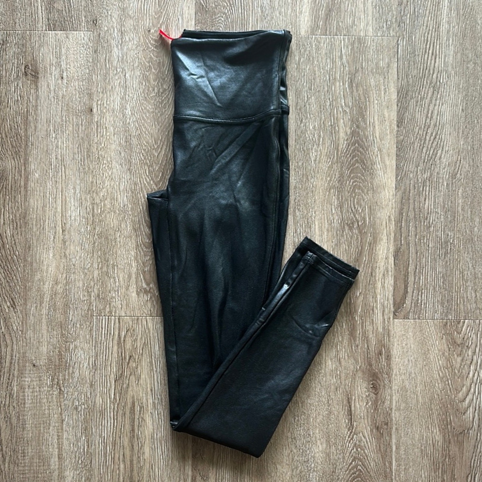 SPANX Faux Leather Leggings Black Medium High Rise Shaping Moto Style