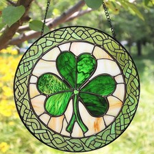 Shamrock Glass : St Patrick's Day Decor, Irish Window Hanging