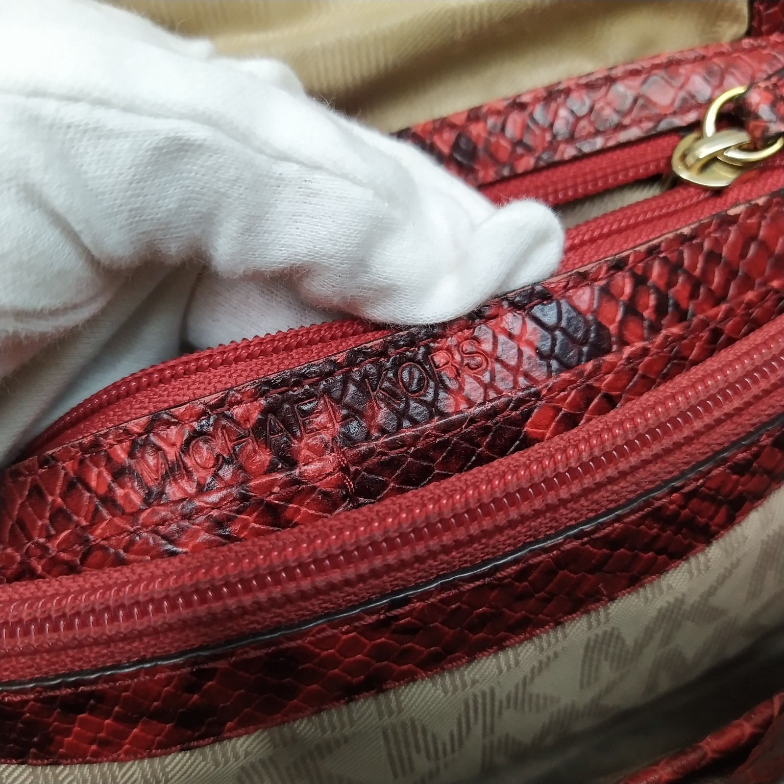 Michael Kors Red Leather Quilted Python Embossed … - image 21