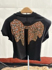 Woman’s Oh Bow Black Leopard Print Shoulder Pad Tee Shirt New Tags 0119