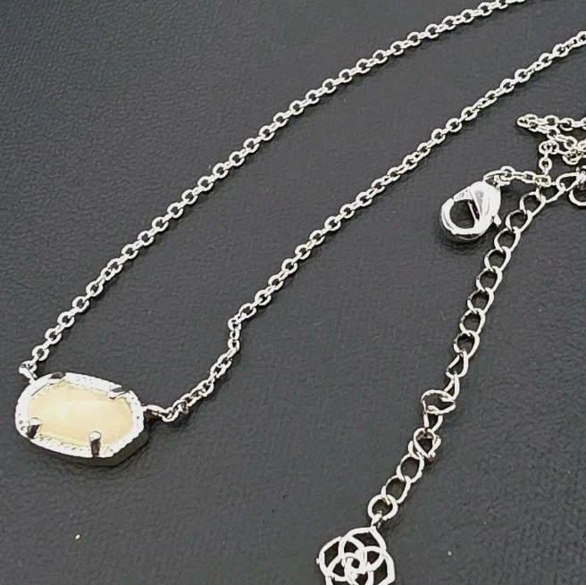 Kendra Scott Elisa Pendant Necklace Rhodium Silver Ivory White Glass 18" - Image 3 of 4