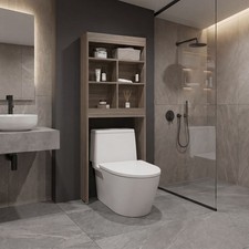 Over-the-Toilet Bathroom Storage Cabinet with 5 Shelves, Modern Brown Gray