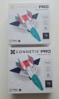 2 Pcs CONNETIX Pro Magnetic Tiles Jet Constructor Set 70pc Smart Spin Technology