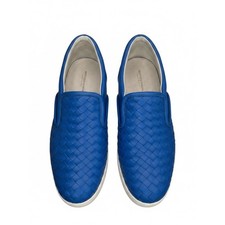 Bottega Veneta Royal Blue Woven Leather Slip-On Sneakers