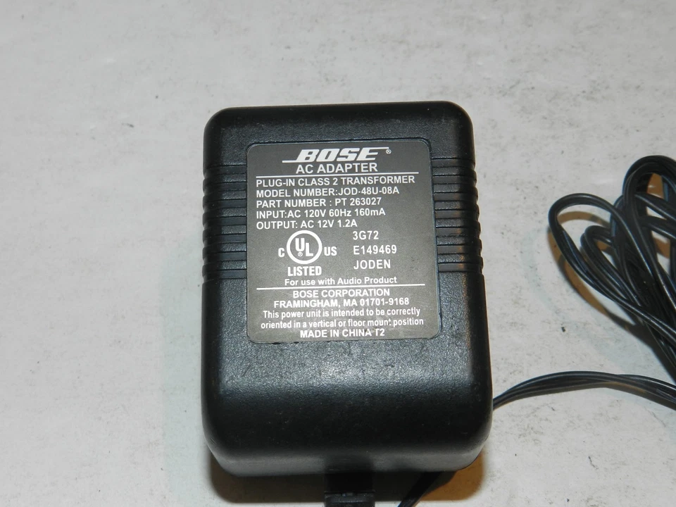 BOSE AC Adapter JOD-48U-08A 12V 1.2A  PT 263027 Companion 2 Power Supply Tested - Image 2 of 2