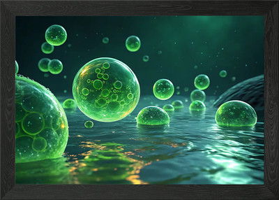 Gerahmtes Wandbild Poster Leinwanddruck Bild grüne Blasen auf Wasseroberfläche