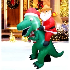 Santa Dinosaur Holiday 6' Inflatable LED Santa On Dinosaur