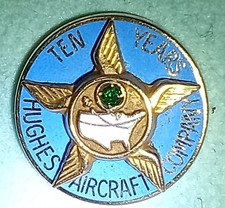 Vintage Hughes Aircraft Company 10 Year Service Lapel Pin; 10k gold with emerald