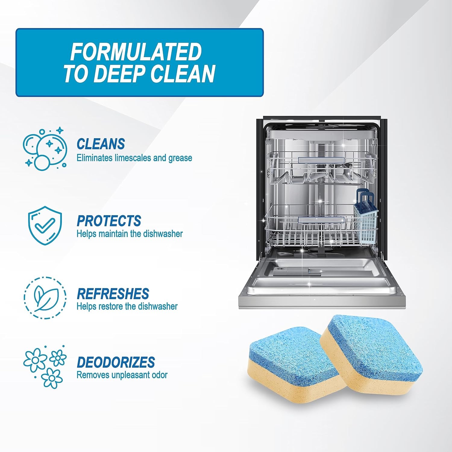 Dishwasher Cleaner Tablets 24 Count, Fragrance Free, Deep Cleaning Descaler Pods