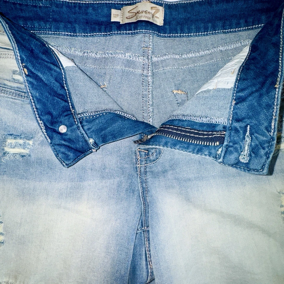 Seven7 For All Mankind Womens Denim Shorts Distressed 4.5" Inseam Frayed Hem 12P - Image 4 of 4