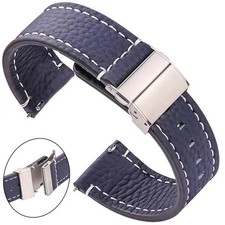 Genuine Leather Watchband Soft Cowhide Watch Strap With Deployment Clasp 18mm 20