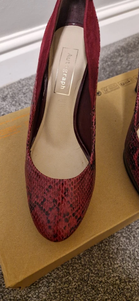 M&S Autograph Raspberry Snakeskin Leather Insolia Court Shoes UK 5 (38) - Image 2 of 4
