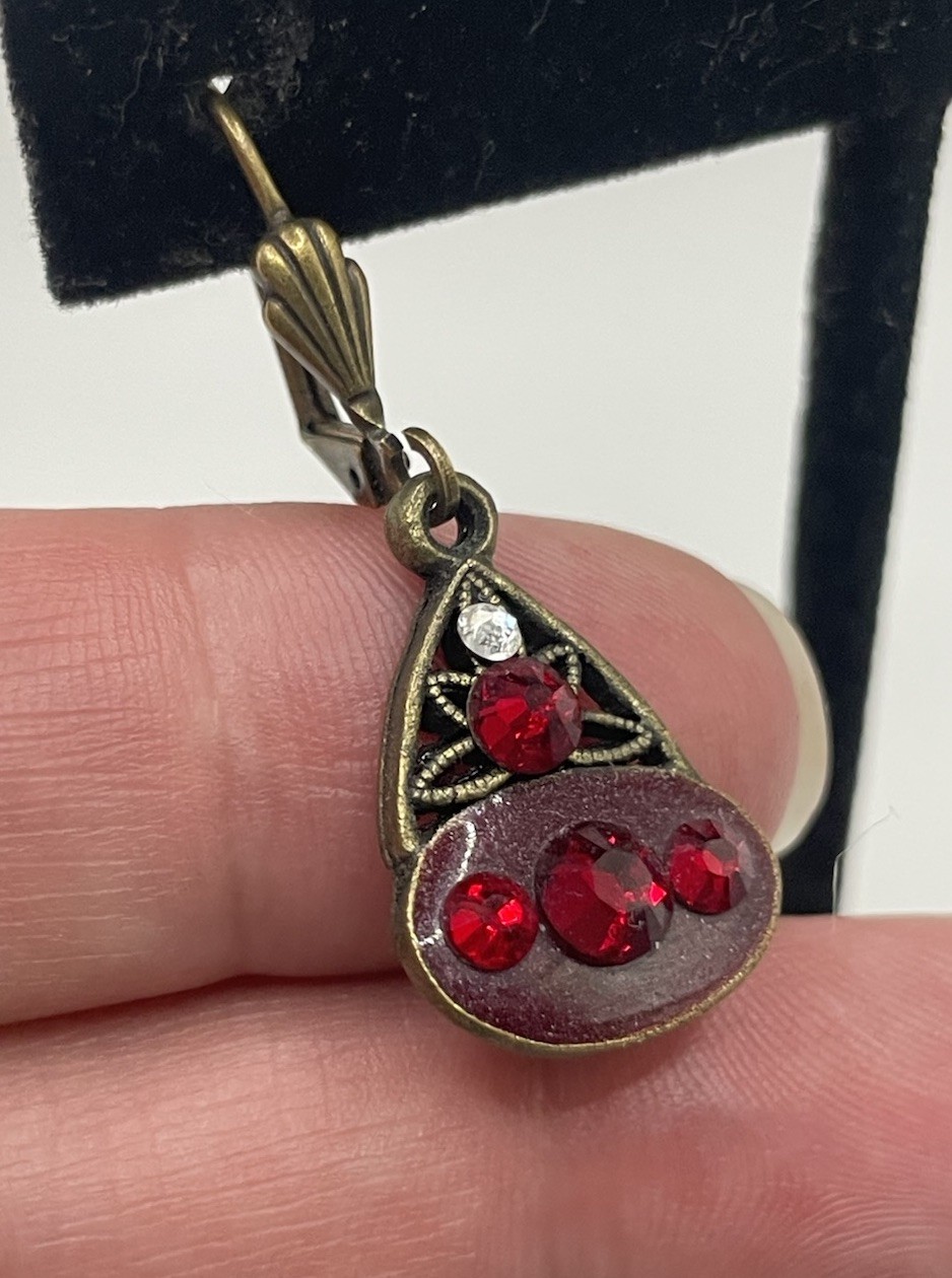 Vintage Ruby Red Crystal Dangle Drop Earrings Bra… - image 7