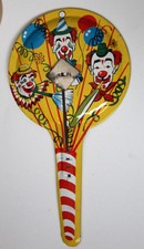 VINTAGE TIN LITHO CLOWN PADDLE NOISE MAKER