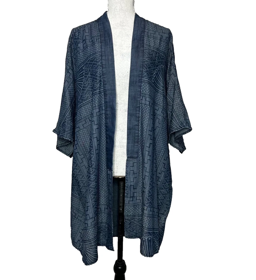 Kimono Melissa Mccarthy Seven7 para mujer 2X azul geométrico frente abierto cambray Foto 2 de 4