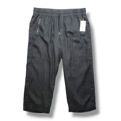 Athleta Cabo Linen Wide Leg Pants Womens Plus 26 Black High Rise Travel