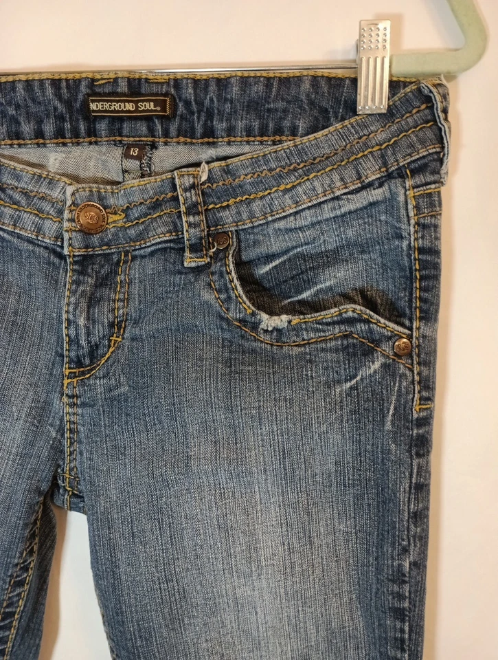 Underground Soul Jeans Juniors Size 13 Blue Low Rise Skinny Contrast Stitching - Image 4 of 4