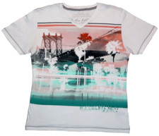 Marc Ecko Cut Size L Designer Shirt V-Neck NYC New York Paradise City Bridge