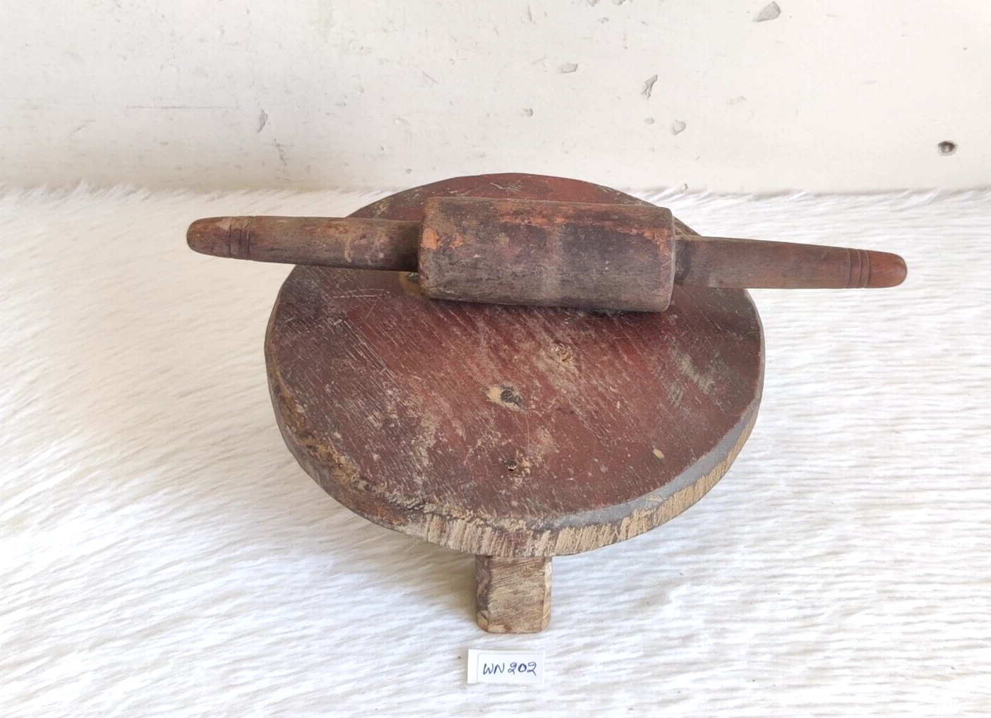 Antique Primitive Handmade Bread Baker Wooden Rolling Pin Wooden Board Old WN202