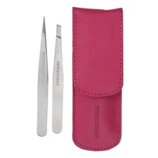 Assorted Color Tweezer Set with Metallic Case Slant and Point Tweezers