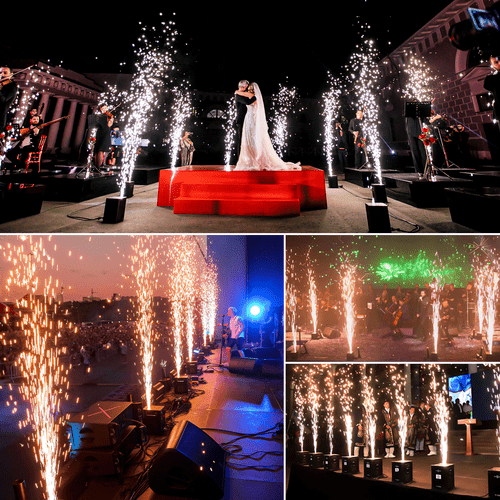 4 pezzi grande macchina scintilla fredda 700 W DMX stadio macchina fuochi d'artificio 6,6-9,8 piedi matrimonio - Foto 12 di 15