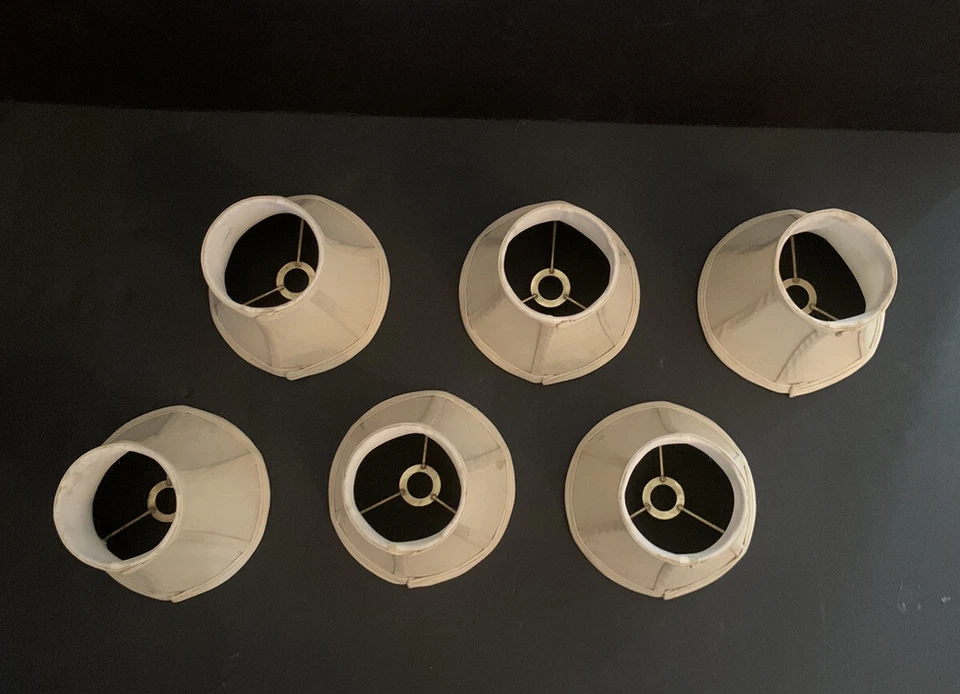 Elegant 5 1/4” Slanted Set of 6 Chandelier Dupioni Mini Lampshades Cream Ivory - Image 3 of 4