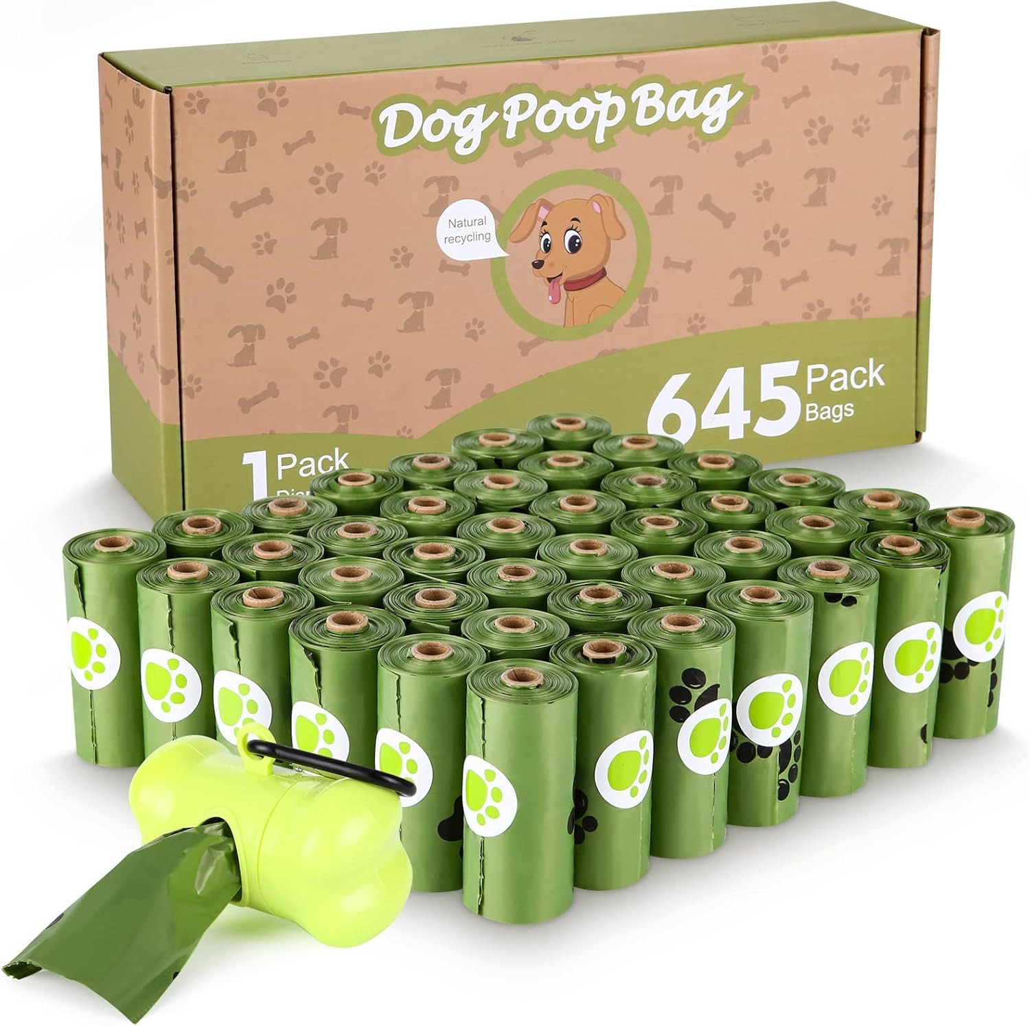 Sacs Ramasse-Crottes Chien 645 Unités avec Distributeur Noir : 43 Rouleaux Hygiéniques