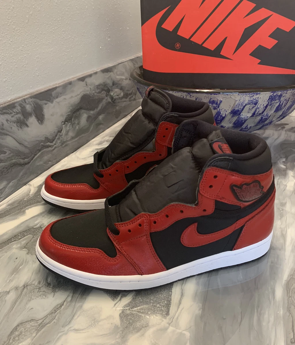 Nike Air Jordan 1 High OG Black Satin Varsity Red Custom Painted Men's 10.5