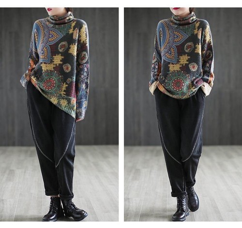 Winter Womens Fashion Turtleneck Knitted Sweaters Loose Casual Jumpers Plus Size - Picture 2 of 11