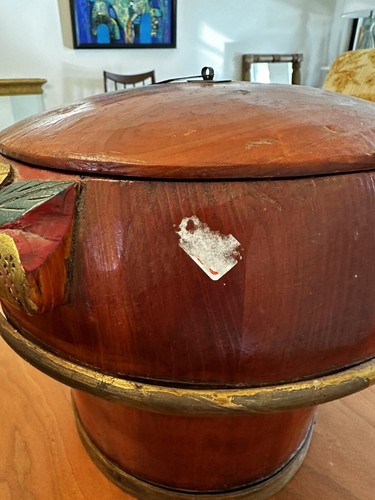 ANTIQUE Chinese Wooden Rice Bucket Barrel and Lid Painted - Picture 8 of 24