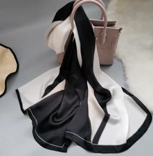 100% Satin Silk Scarf Women neckerchief Shawl Wrap Geometric black white MY1-7