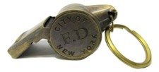 New Brass 2" Working Replica NYFD Fire Department Whistle w/Ring Vintage Patina