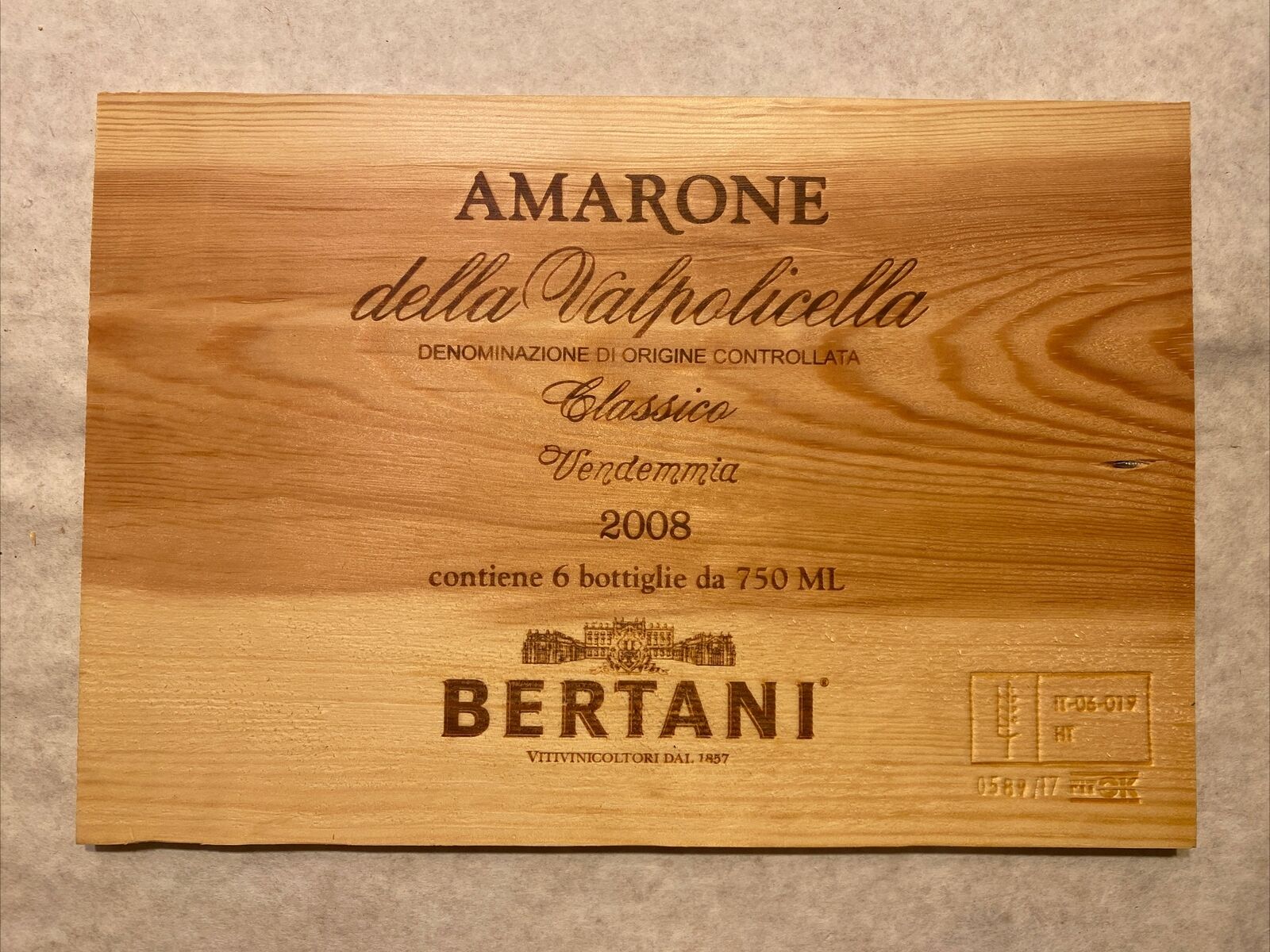 1 Rare Wine Wood Panel Bertani Amarone Italy Vintage CRATE BOX S