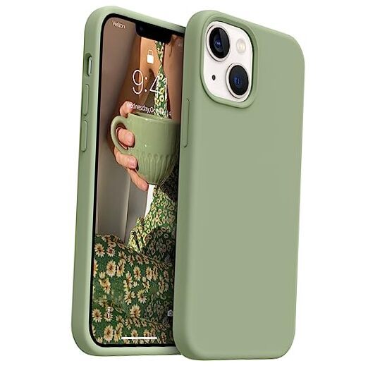 Shockproof Designed for iPhone 13 Mini Case, Liquid Silicone Phone Tea Green