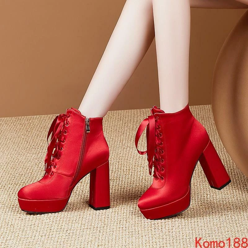 Red sales satin boots