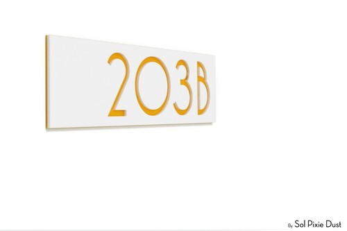 Etichetta Numeri Porta Appartamento Moderna, Acrilico Bianco con Supporto Acrilico Giallo - Foto 12 di 13