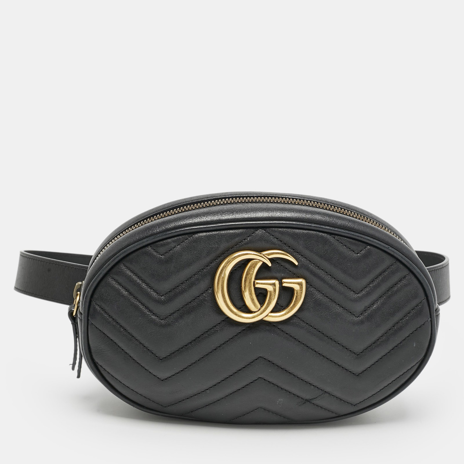 Gucci GG Marmont Matelasse Leather Belt Bag in Black  