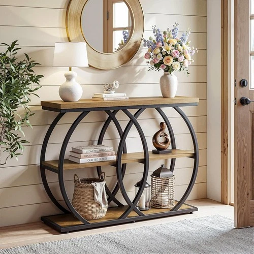 105cm Industrial Narrow Console Table,3-Tier Entryway Table with Storage Shelves