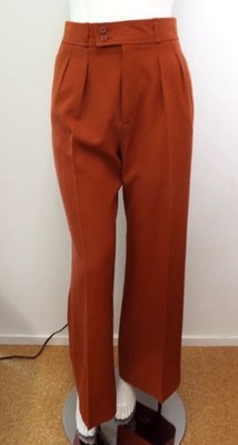 VTG 1970s Yves Saint Laurent Rive Gauche Rust Brown Wool Pants Wide Trousers YSL