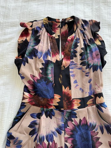 Whistles Pink Blue Floral 100% Silk Crop Wide Leg Jumpsuit Size 8 10 Occasion - Picture 3 of 22