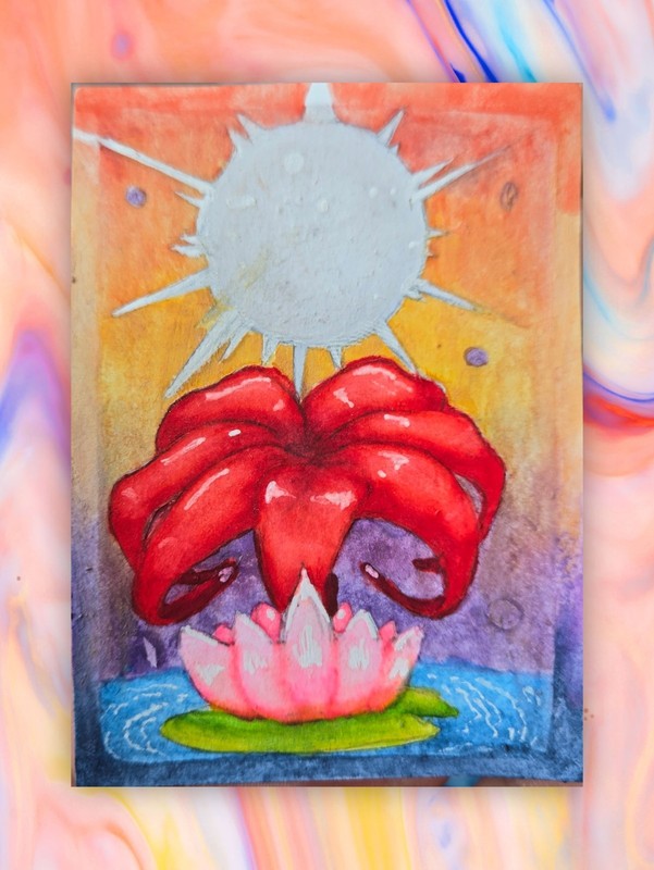 ACEO Original Art Card - Spider Lily sunrise flower nature RenLycoris Watercolor